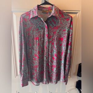 Wrangler Red and Green Paisley Button Down Shirt